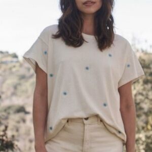 The Great's Boxy Crew in Cream with blue Wishweed Embroidery
Size M